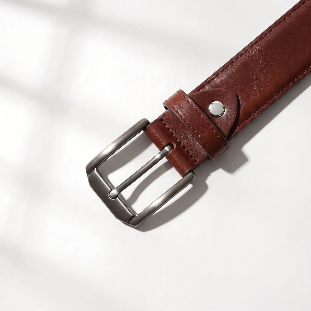 Oxford Genuine Full-Grain Leather Belt for Men | Chestnut Brown | Tonal Stitch | Silver Buckle | Sizes 34–44