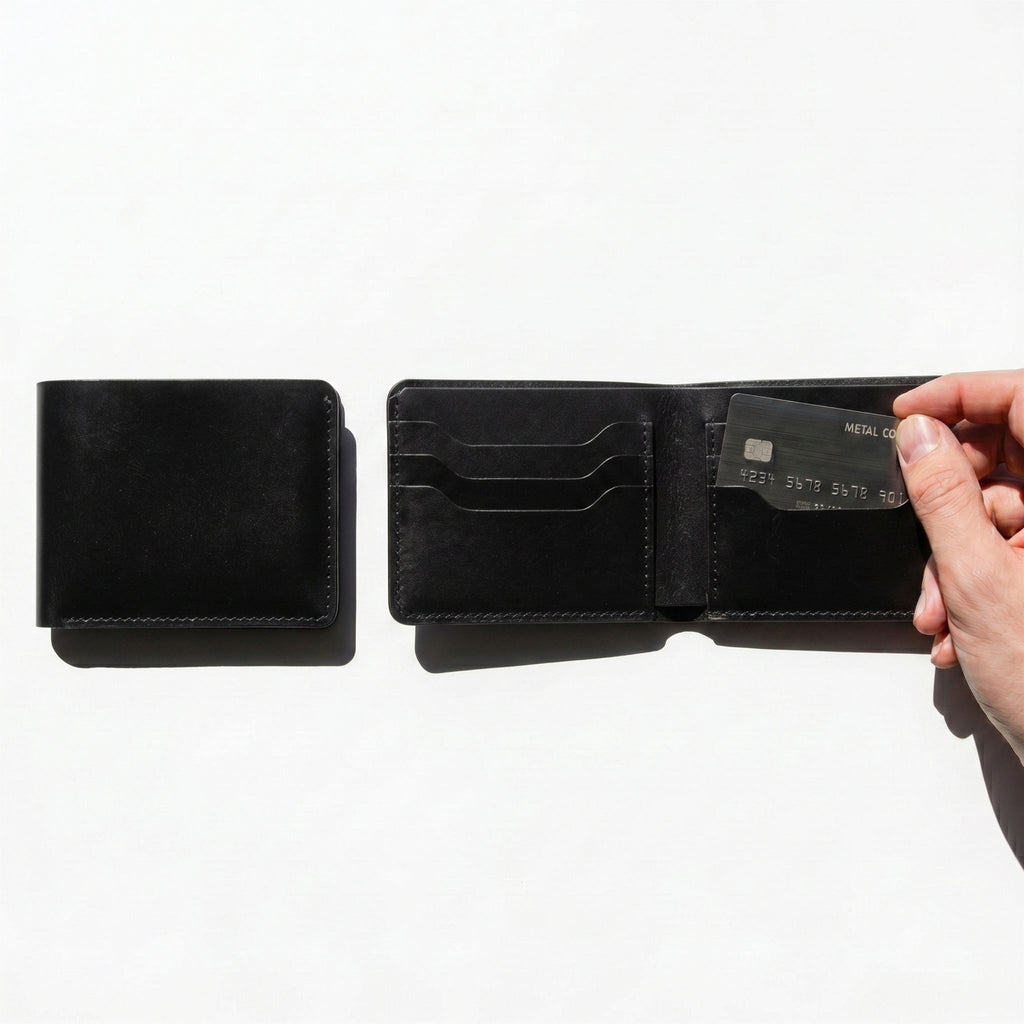 Midnight Obsidian Bifold | Black Genuine Leather Wallet Men