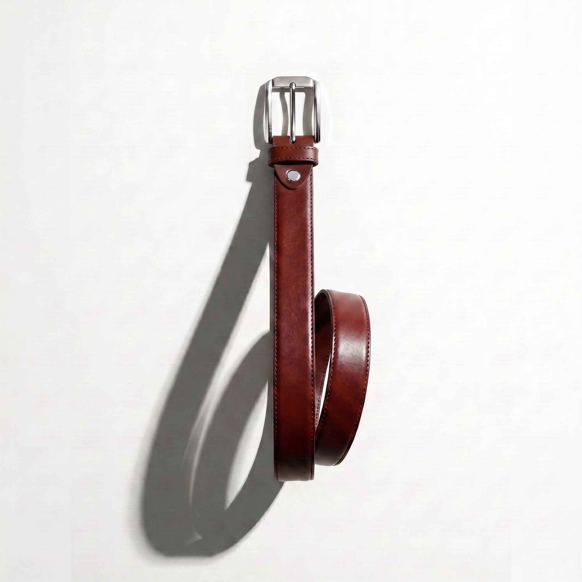 Oxford Genuine Full-Grain Leather Belt for Men | Chestnut Brown | Tonal Stitch | Silver Buckle | Sizes 34–44