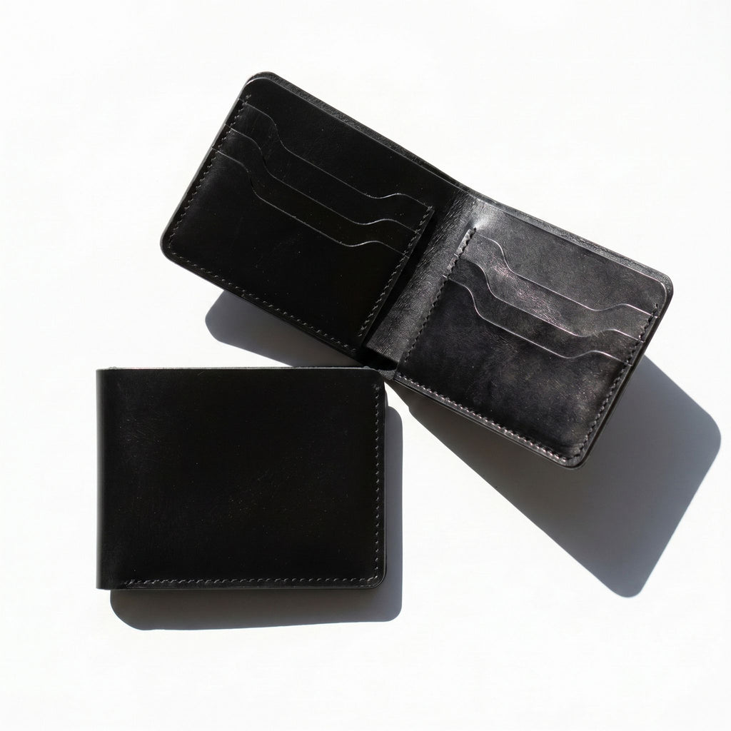 Midnight Obsidian Bifold | Black Genuine Leather Wallet Men