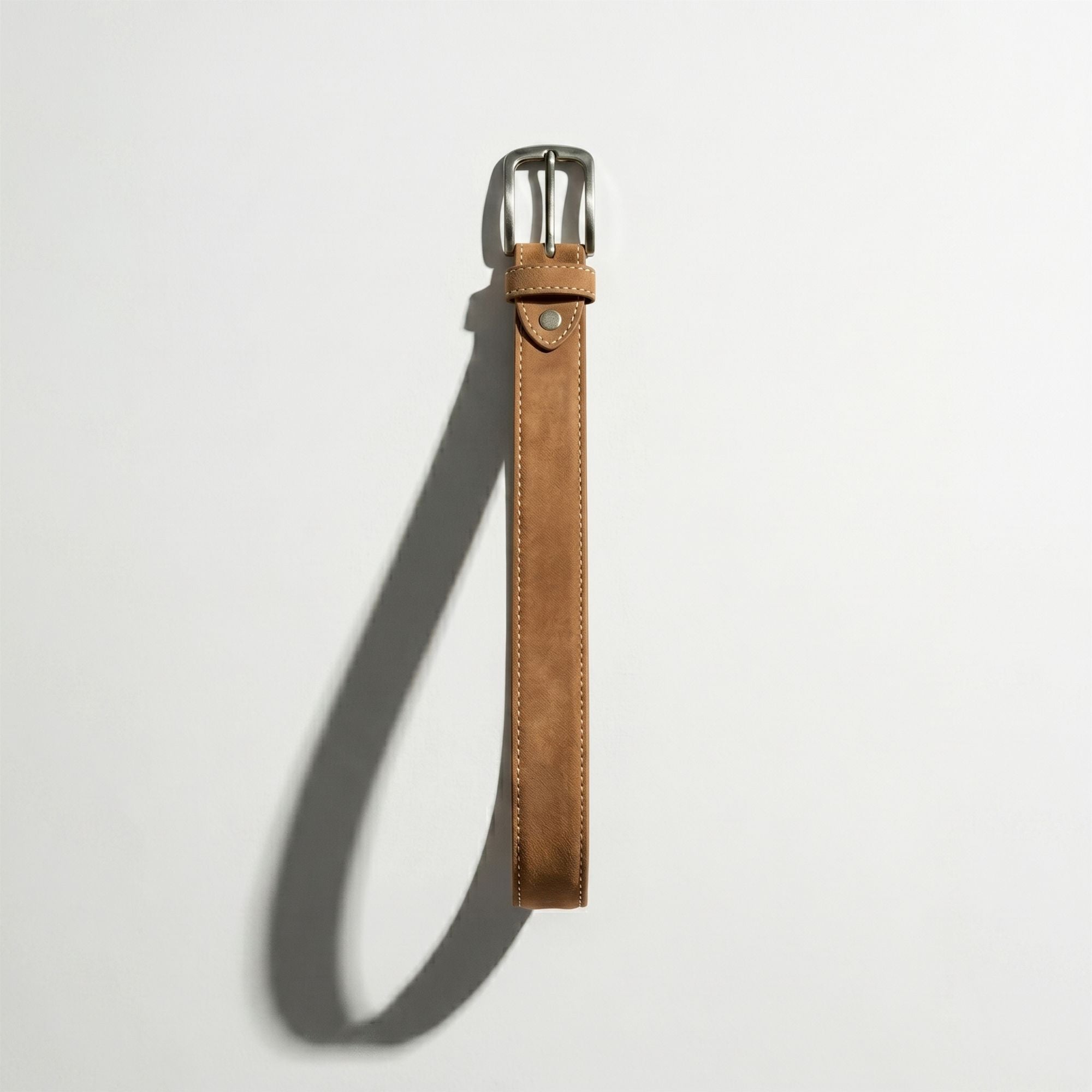 Almond Genuine Nubuck Leather Belt for Men | Light Tan Top Grain | Contrast Stitch | Silver Buckle | Sizes 34–44