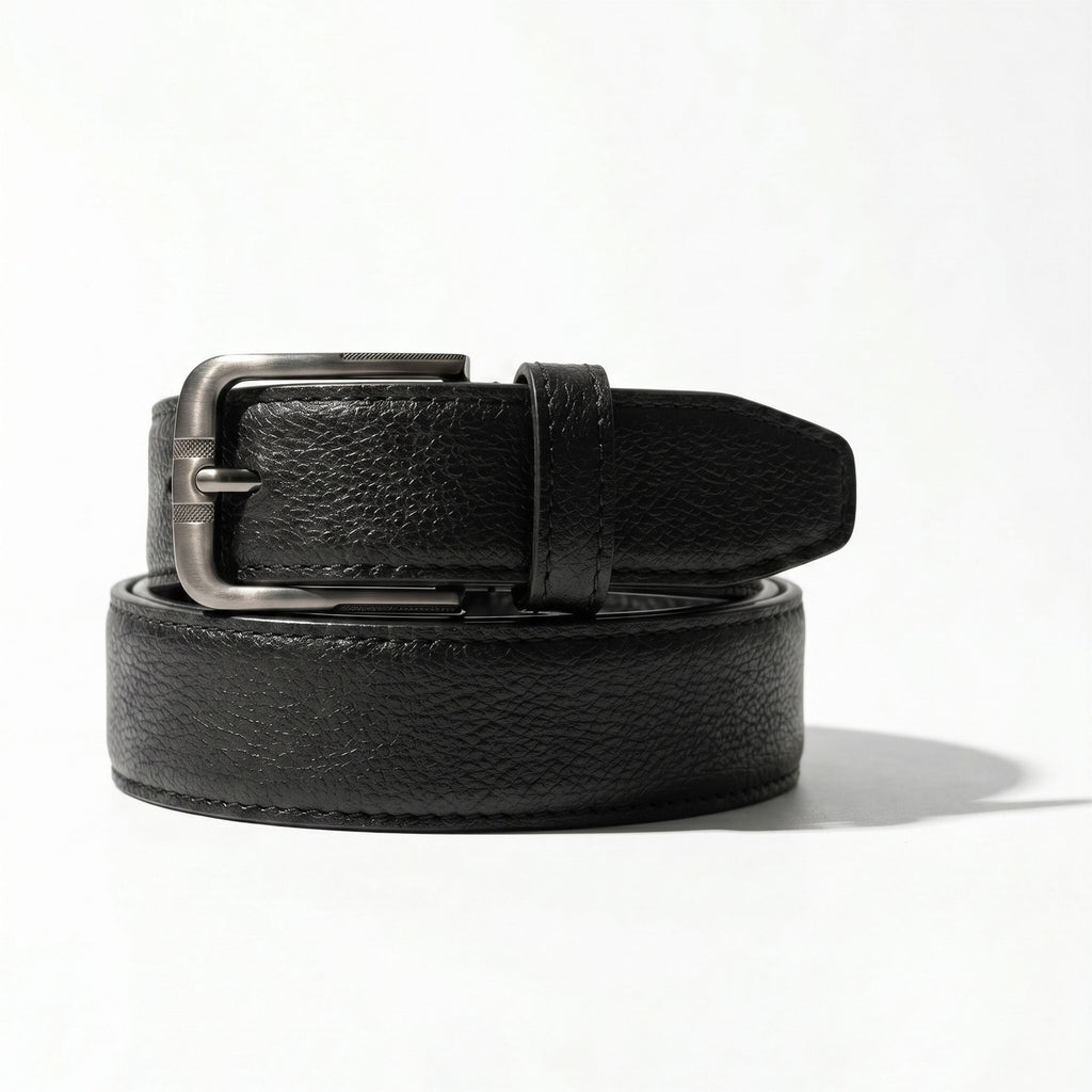 Raven Genuine Leather Belt for Men | Full Grain Black Leather | Brushed Silver Buckle | Sizes 34–44