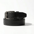 Raven Genuine Leather Belt for Men | Full Grain Black Leather | Brushed Silver Buckle | Sizes 34–44