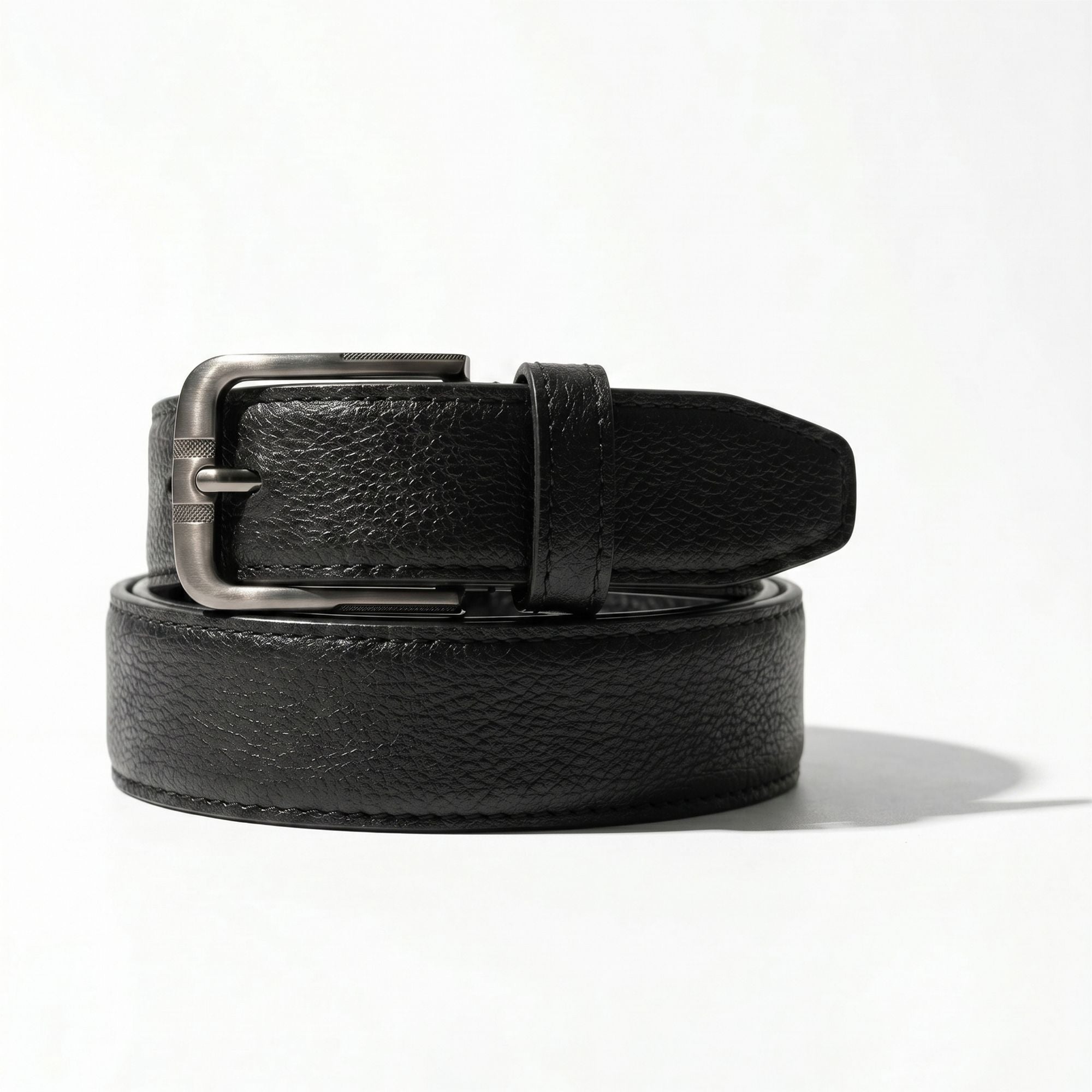 Raven Genuine Leather Belt for Men | Full Grain Black Leather | Brushed Silver Buckle | Sizes 34–44