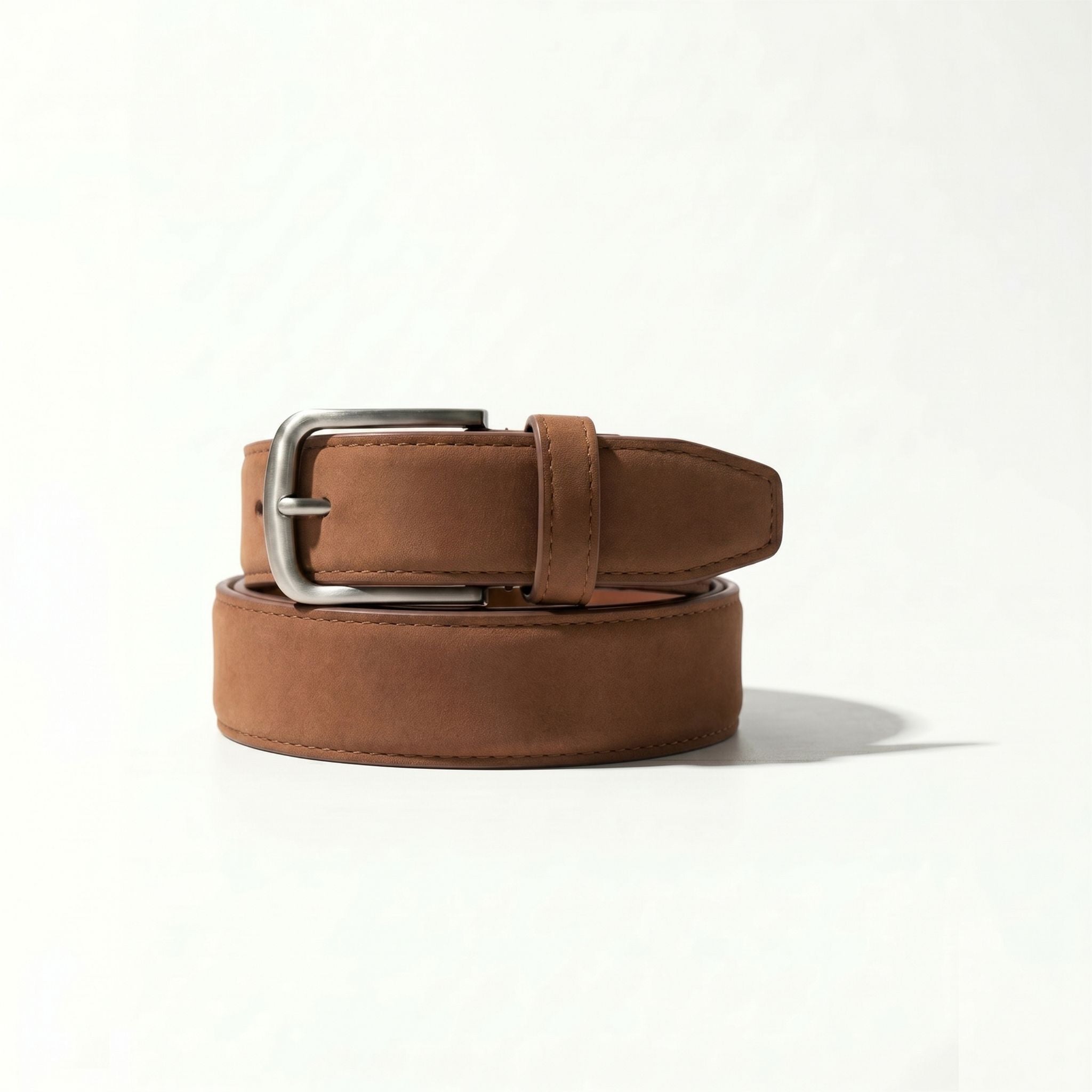 Havana Genuine Nubuck Leather Belt for Men | Rich Dark Tan | Top Grain | Silver Buckle | Sizes 34–44