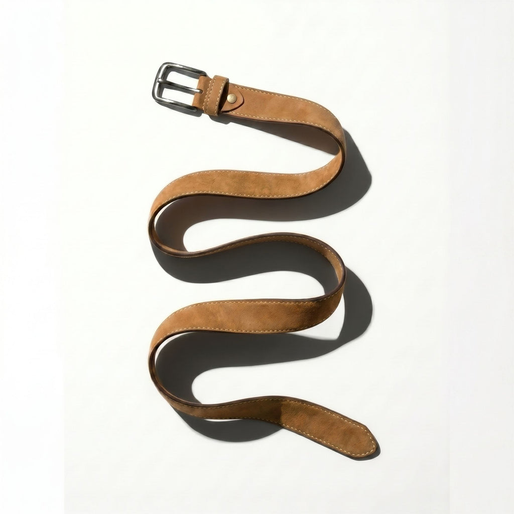 Almond Genuine Nubuck Leather Belt for Men | Light Tan Top Grain | Contrast Stitch | Silver Buckle | Sizes 34–44