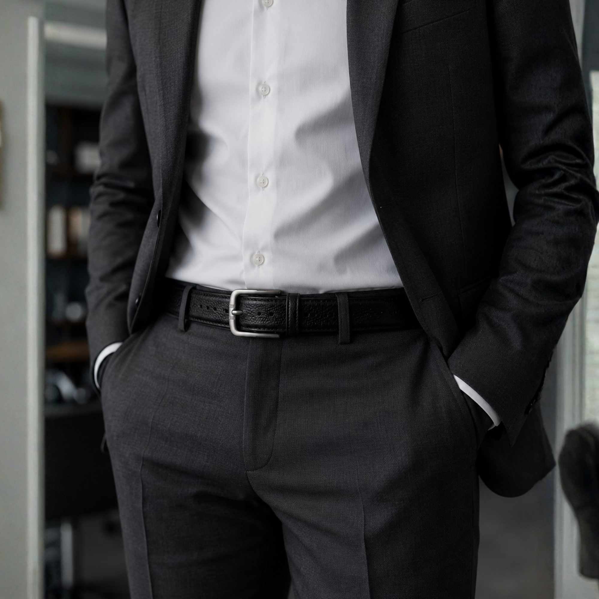 Raven Genuine Leather Belt for Men | Full Grain Black Leather | Brushed Silver Buckle | Sizes 34–44